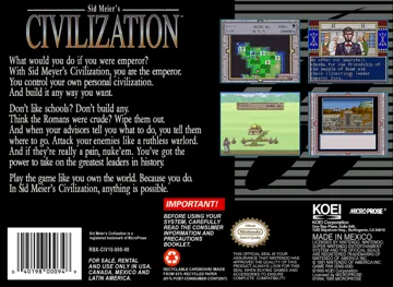 Sid Meier's Civilization (USA) (Beta) box cover back